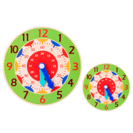 Wooden Clock Educational Hours Minutes Seconds Green