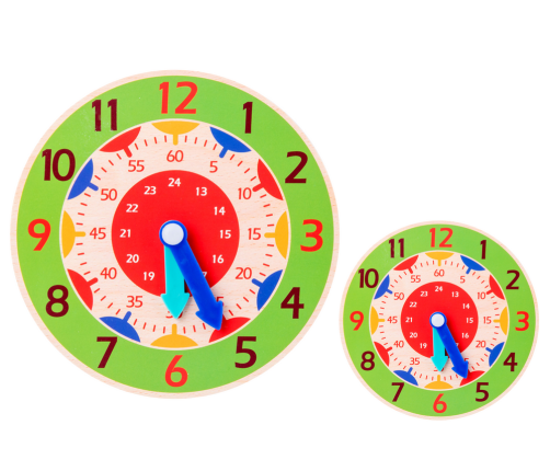 Wooden Clock Educational Hours Minutes Seconds Green