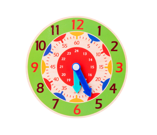 Wooden Clock Educational Hours Minutes Seconds Green