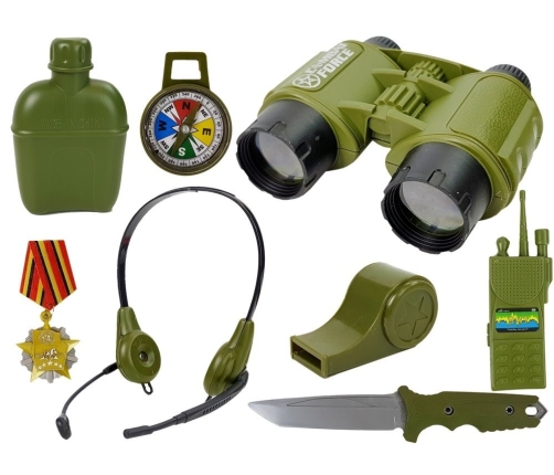 Army Set with Accessories Gun Knife Binoculars Headphones Whistle Shortwave Radio