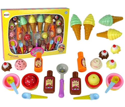 Sweet Treats Set Ice Cream Cupcakes Sauces Spoons