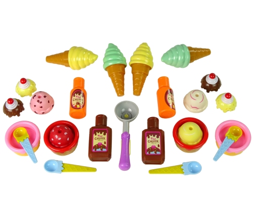 Sweet Treats Set Ice Cream Cupcakes Sauces Spoons