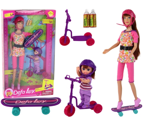 Lucy Doll Set Pink Scooter Skateboard Helmets