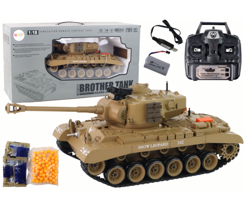 RC Tank 1:18 Cannon Smoke Shield Sounds Light Brown