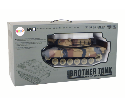 RC Tank 1:18 Cannon Smoke Shield Sounds Light Brown