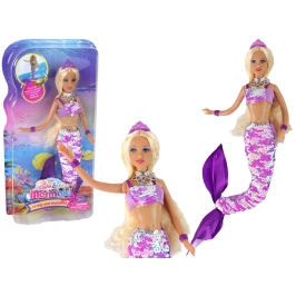 Mermaid Doll Purple Long Blonde Hair Mermaid Tail Sequins