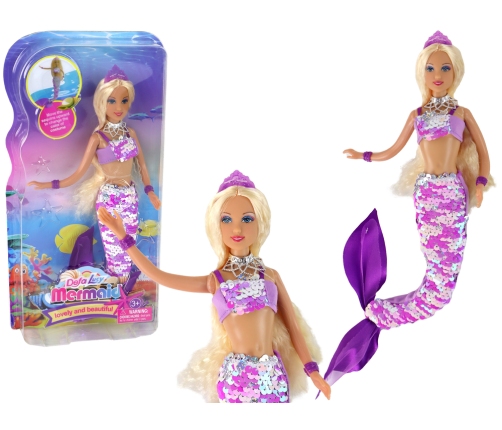 Mermaid Doll Purple Long Blonde Hair Mermaid Tail Sequins