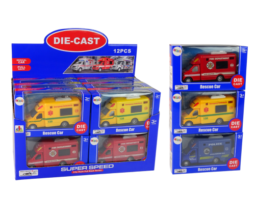 Car Rescue Vehicle Police Fire Brigade Friction Drive 3 Models