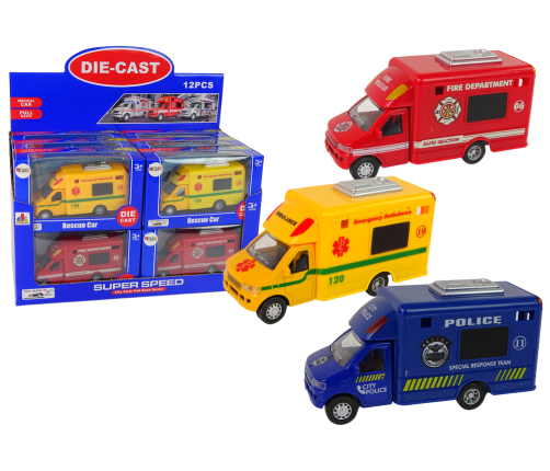 Car Rescue Vehicle Police Fire Brigade Friction Drive 3 Models