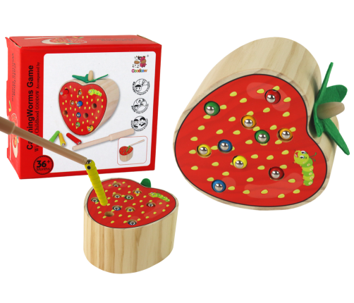 Wooden Strawberry Catch the Worm Magnetic Game