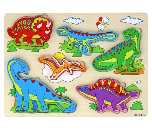 Wooden 3D Puzzle For Children Logic Game Dinosaurs Jigsaw 11 Pieces.