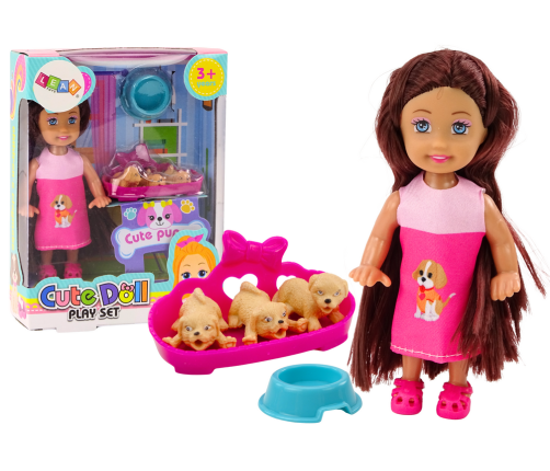 Mini Doll Long Hair Dress Three Dogs Bed