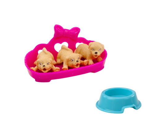 Mini Doll Long Hair Dress Three Dogs Bed