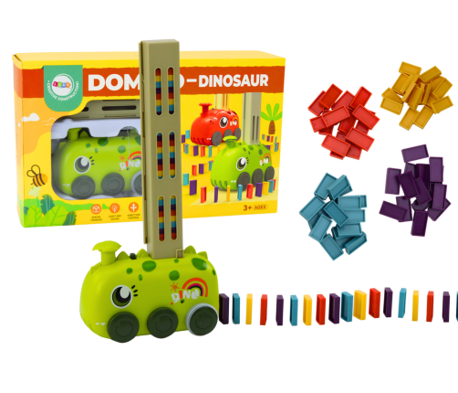 Battery-operated Green Dinosaur Car Arranging Colorful Dominoes 4 Colors of Blocks