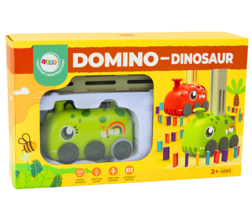 Battery-operated Green Dinosaur Car Arranging Colorful Dominoes 4 Colors of Blocks