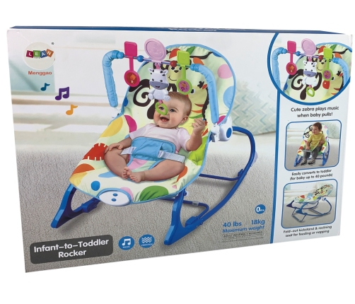 Rocking Chair 2in1 Blue Zebra Sounds Vibration