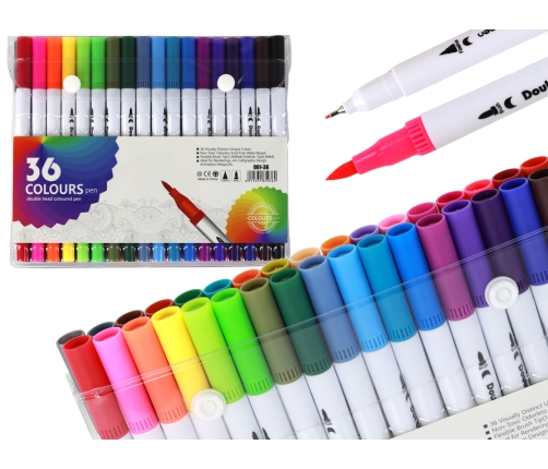 Set of 36 multi-colored double-sided markers in an organizer