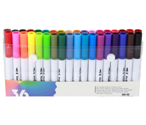 Set of 36 multi-colored double-sided markers in an organizer