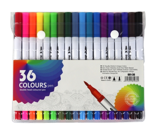 Set of 36 multi-colored double-sided markers in an organizer