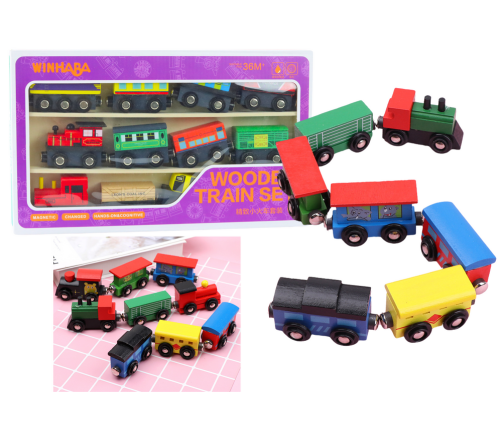 Wooden Trains Locomotives Magnet Set 12 Pcs