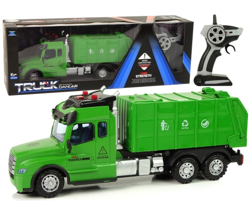 Remote Controlled Garbage Truck Pilot 2.4G Lights Sounds Green