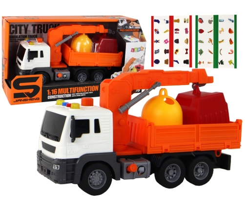 Garbage Truck With Crane Friction Drive Orange 1:16