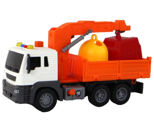 Garbage Truck With Crane Friction Drive Orange 1:16