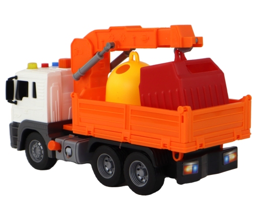 Garbage Truck With Crane Friction Drive Orange 1:16