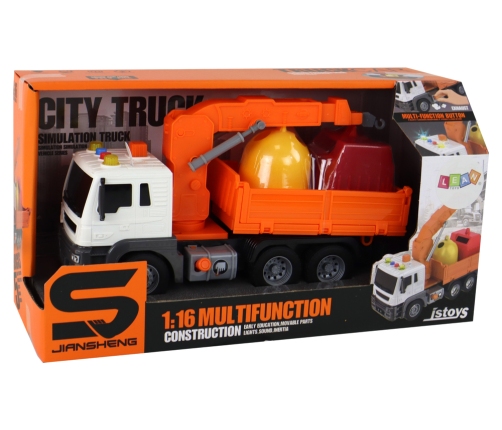 Garbage Truck With Crane Friction Drive Orange 1:16