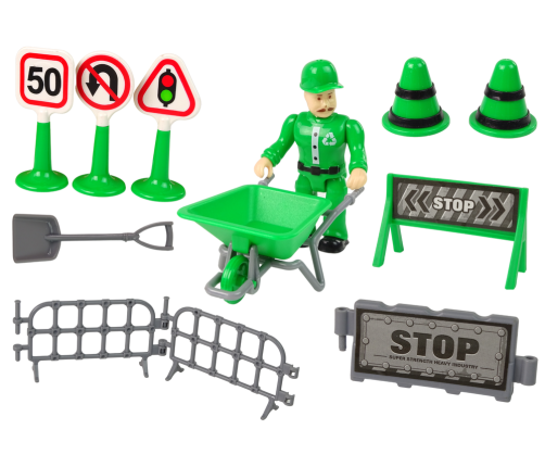 Rubbish Truck Set Road Signs Green Garbage Truck