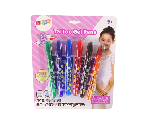 Gel Pens for making tattoos 6 pieces of glitter pens + stencils Tattoo Pen