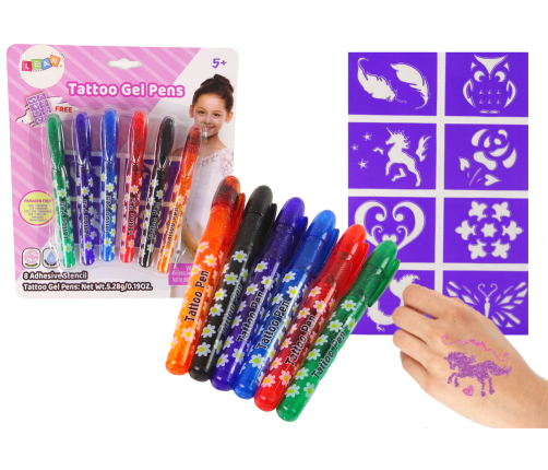 Gel Pens for making tattoos 6 pieces of glitter pens + stencils Tattoo Pen