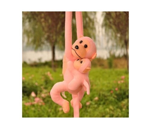 Plush Monkey with Baby Mascot, pink, 70 cm