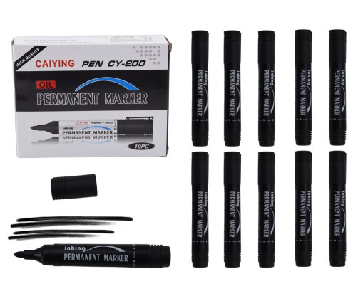 Permanent Marker Set Waterproof Black 10 Pcs.