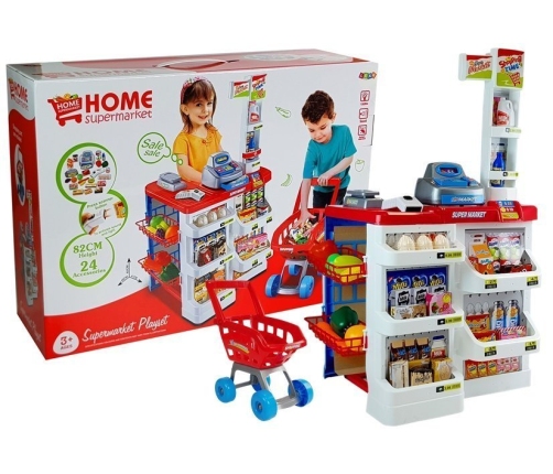 Toy Market with a Trolley Cash Register Scanner Grocery Shopping