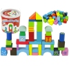 Set of Wooden Blocks in Bucket Various Shapes