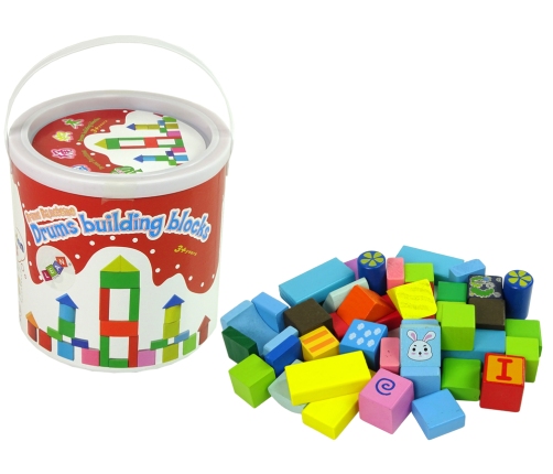 Set of Wooden Blocks in Bucket Various Shapes