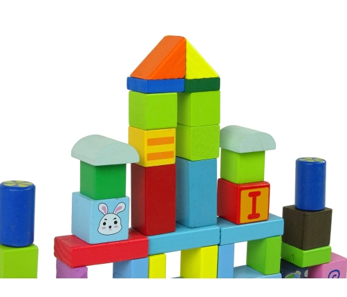 Set of Wooden Blocks in Bucket Various Shapes