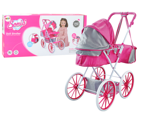 Doll Stroller Metal Bag Big Wheels Pink