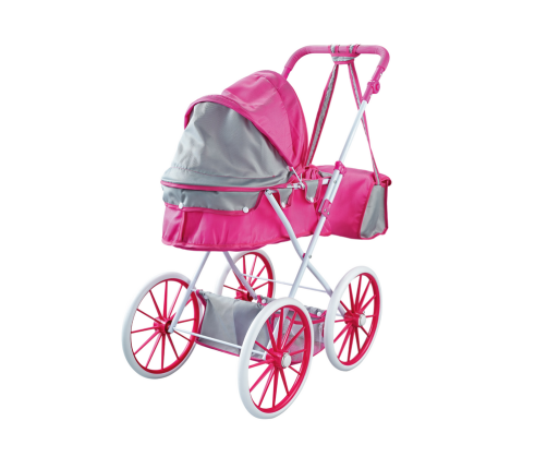 Doll Stroller Metal Bag Big Wheels Pink