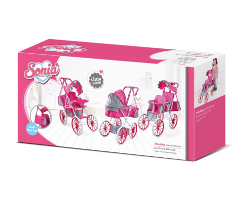 Doll Stroller Metal Bag Big Wheels Pink