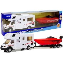 Camper with Red Motorboat and 1:48 Friction Drive