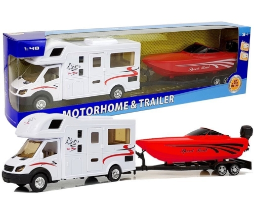 Camper with Red Motorboat and 1:48 Friction Drive