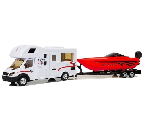 Camper with Red Motorboat and 1:48 Friction Drive