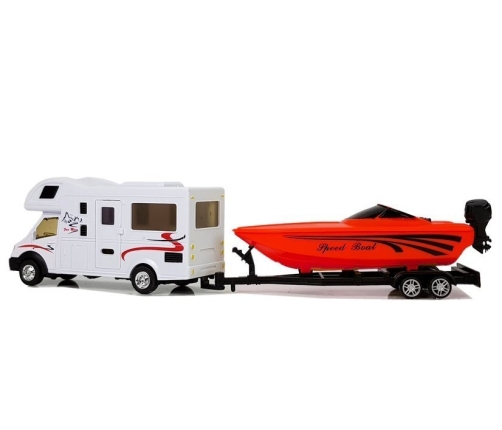 Camper with Red Motorboat and 1:48 Friction Drive