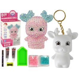 DIY Diamond Creative Kit  Pink Reindeer  Crystals Sequins 3D Keyring