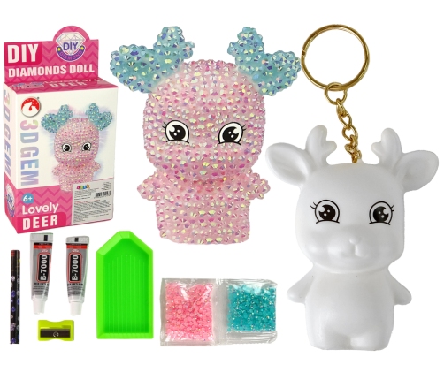 DIY Diamond Creative Kit  Pink Reindeer  Crystals Sequins 3D Keyring