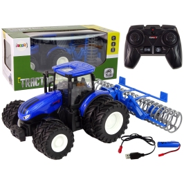 Remote Controlled Tractor 1:24 Blue Plough Metal