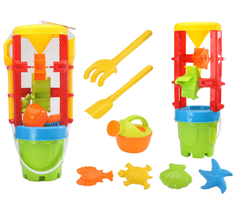 Set of Sand Toys, Large Grinder, Bucket, Colorful Molds