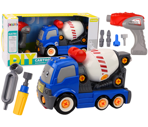 Cartoon Concrete Mixer Truck For Turning DIY Blue